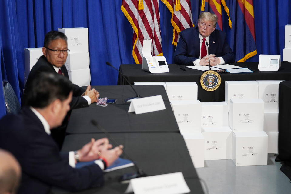 President Donald Trump speaks during a roundtable on supporting Native Americans, Tuesday, May 5, 2020, in Phoenix. (AP Photo/Evan Vucci)