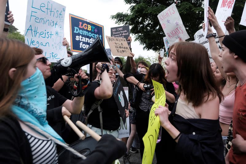 FILE PHOTO: People protest after leak of U.S. Supreme Court draft majority opinion on Roe v. Wade abortion rights decision, in Washington