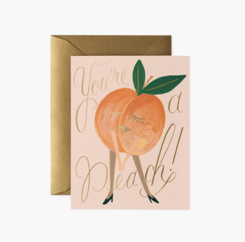 <p><a href="https://go.redirectingat.com?id=74968X1596630&url=https%3A%2F%2Friflepaperco.com%2Fyoure-a-peach-greeting-card&sref=https%3A%2F%2Fwww.countryliving.com%2Fshopping%2Fgifts%2Fg42539001%2Fvalentines-gifts-for-friends%2F" rel="nofollow noopener" target="_blank" data-ylk="slk:Shop Now;elm:context_link;itc:0;sec:content-canvas" class="link ">Shop Now</a></p><p>You're a Peach Greeting Card</p><p>riflepaperco.com</p><p>$6.00</p><span class="copyright">Rifle Paper Co. </span>