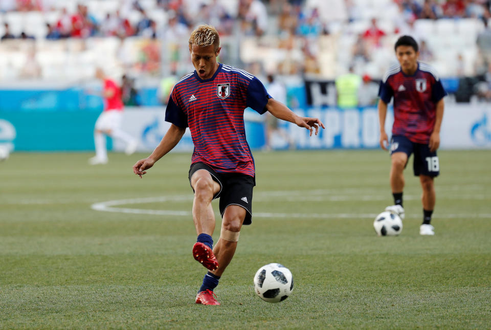 <p>Japan’s Keisuke Honda during the warm up </p>