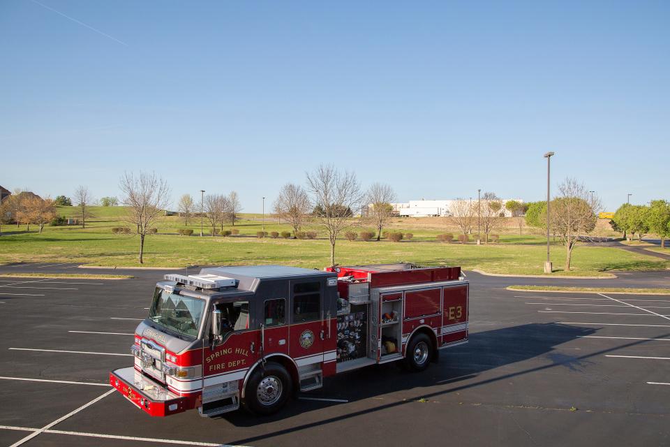 A Spring Hill Fire Department engine sits parked at the UAW Local 1853 Union Hall in Spring Hill, Tenn., on April 5, 2015.