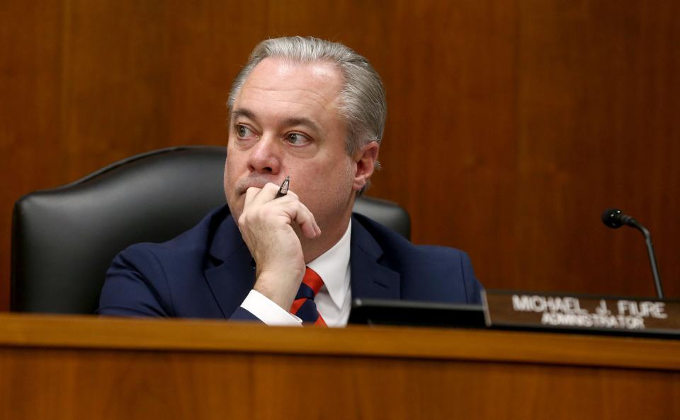 Ocean County Administrator Michael J. Fiure at a meeting of the county Board of Commissioners, about a month before he was diagnosed with malignant melanoma earlier this year.