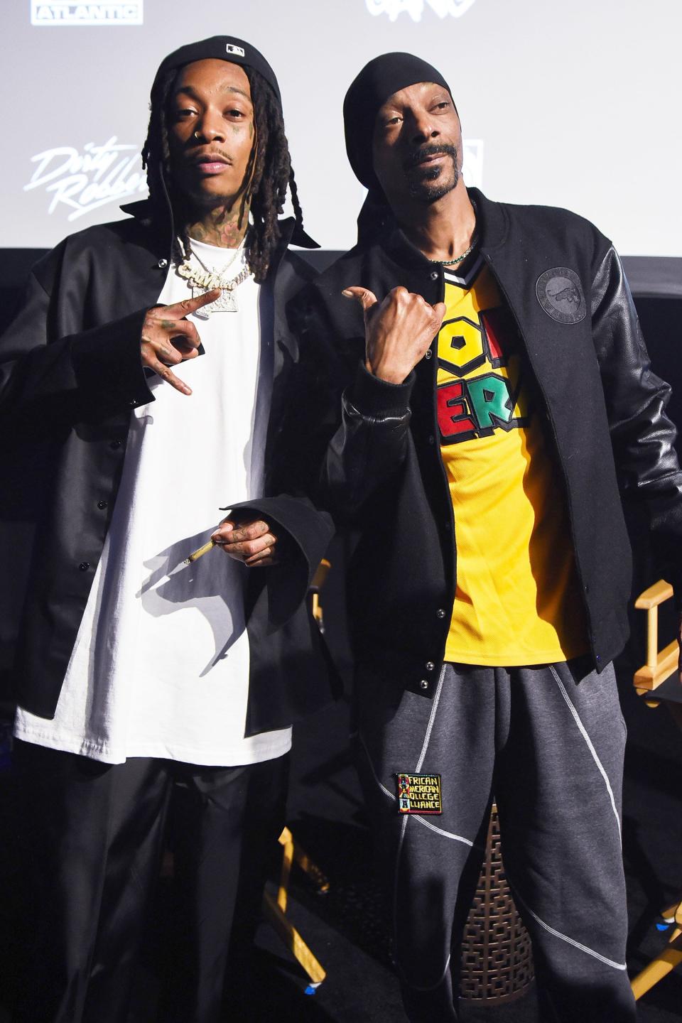 Snoop Dogg supports Wiz Khalifa at his Apple Music <i>Wiz Khalifa: Behind the Cam</i> premiere on Tuesday in Inglewood, California.