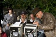 <p>Cate Blanchett, Spielberg, and Ford on the set of <em>Indiana Jones and The Kingdom Of The Crystal Skull</em> in 2008.</p>