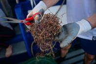 <p>Los pescadores tienen así otra fuente de ingresos y las aguas en las que trabajan están limpias, ya que reconocen que a menudo recogen más plásticos que peces. (Foto: Lillian Suwanrumpha / AFP / Getty Images).</p> 