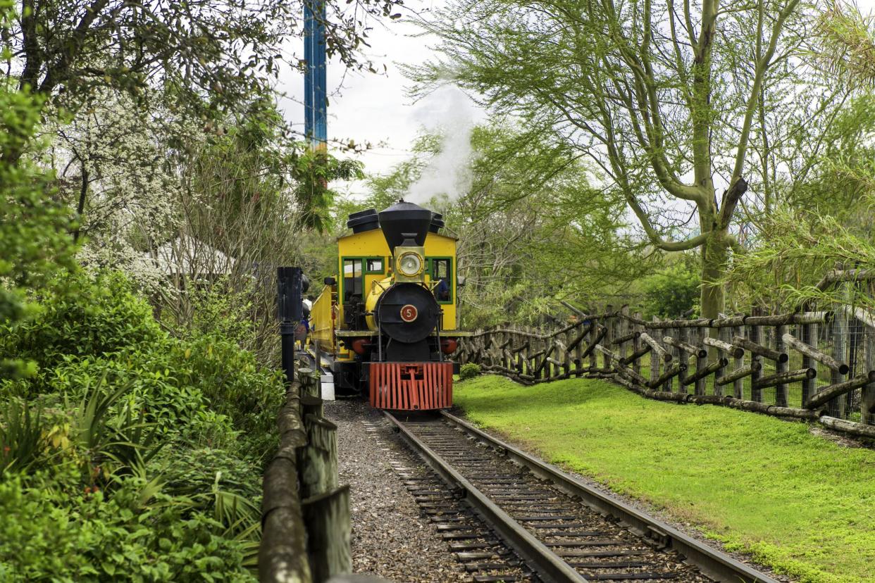 Tampa, USA - March 19, 2016: People were riding a train in the Busch Gardens.