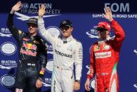 Belgium Formula One - F1 - Belgian Grand Prix 2016 - Francorchamps, Belgium - 27/8/16 - Mercedes' Nico Rosberg of Germany (C) reacts after qualifying in pole position ahead of Red Bull's Max Verstappen of the Netherlands (L) and Ferrari's Kimi Raikkonen of Finland. REUTERS/Yves Herman