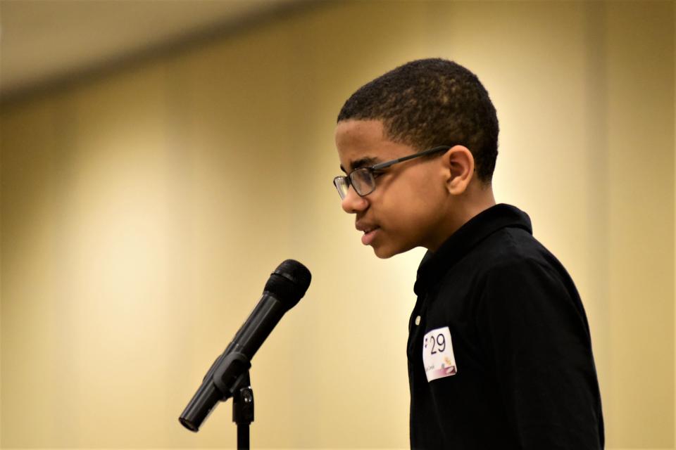 Gavin Camak, an eighth-grade student from Mansfield Middle School, finished in third place Thursday night during the tri-county spelling bee.