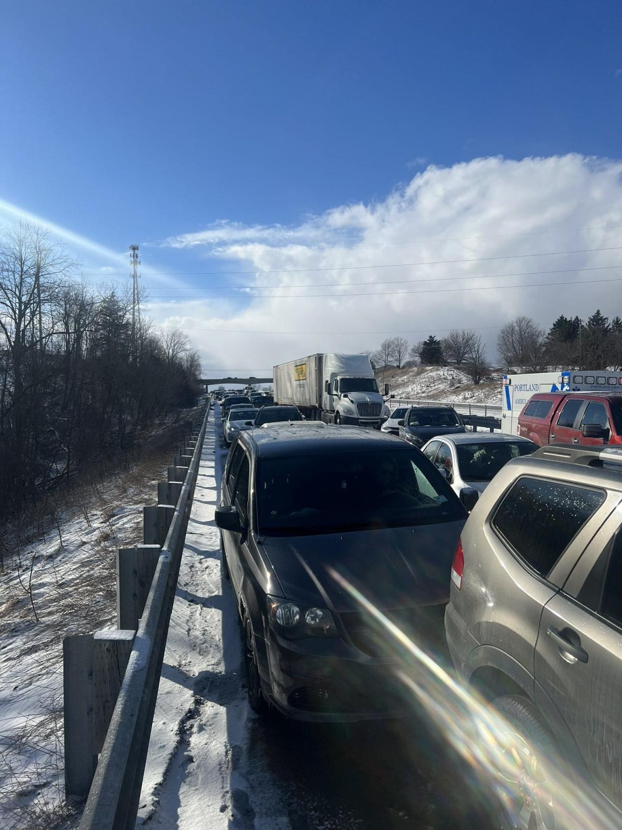 Michigan State Police released this image of a multi-vehicle crash on Interstate 96 near Portland that involved 150 vehicles, 84 of which were damaged.