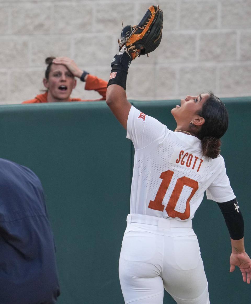 Texas third baseman Mia Scott chases down a foul ball in the Longhorns' 6-4 win over Texas State on Wednesday at McCombs Field. Texas followed its series win over No. 1 Oklahoma by beating the Bobcats and will face Baylor this weekend.