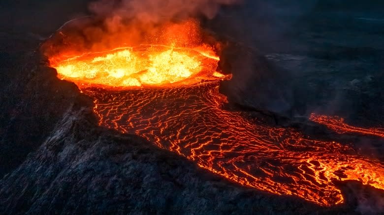 Lava flowing from volcano
