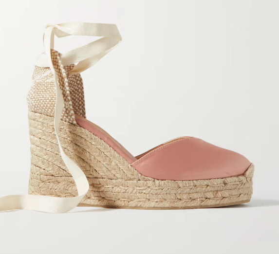 Castañer Chiara 80 satin and canvas wedge espadrilles. Image via Net-A-Porter.