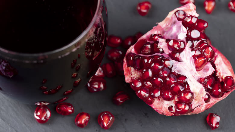 Pomegranate seeds with red juice