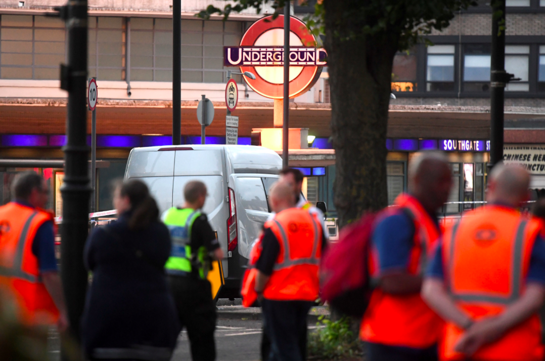 <em>Police cordoned off Southgate tube station after an explosion injured five people (PA)</em>