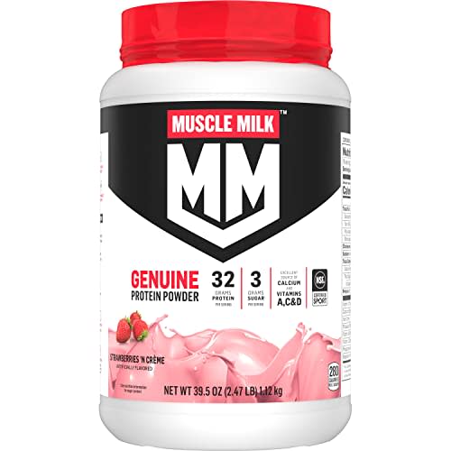Muscle Milk Genuine Protein Powder, Strawberries 'n Crème, 2.47 Pound, 16 Servings, 32g Protein…