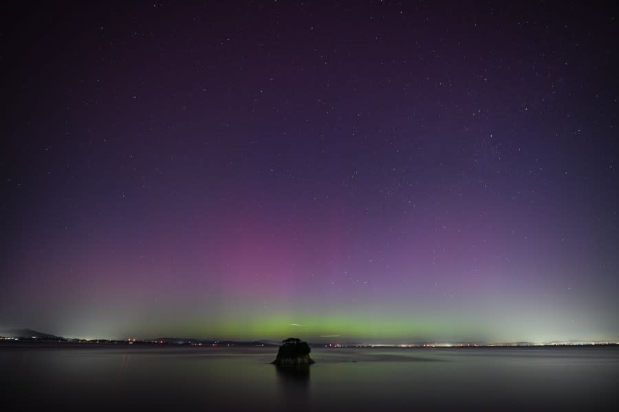 CALIFORNIA, USA – MAY 11: Northern Lights (Aurora Borealis) illuminate the sky of San Francisco North Bay as seen from China Camp Beach in San Rafael, California, United States on May 11, 2024. (Photo by Tayfun Coskun/Anadolu via Getty Images)