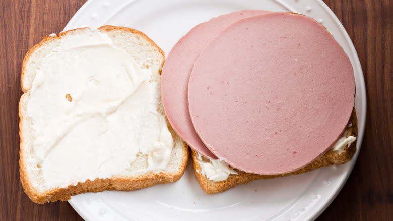 An open bologna sandwich