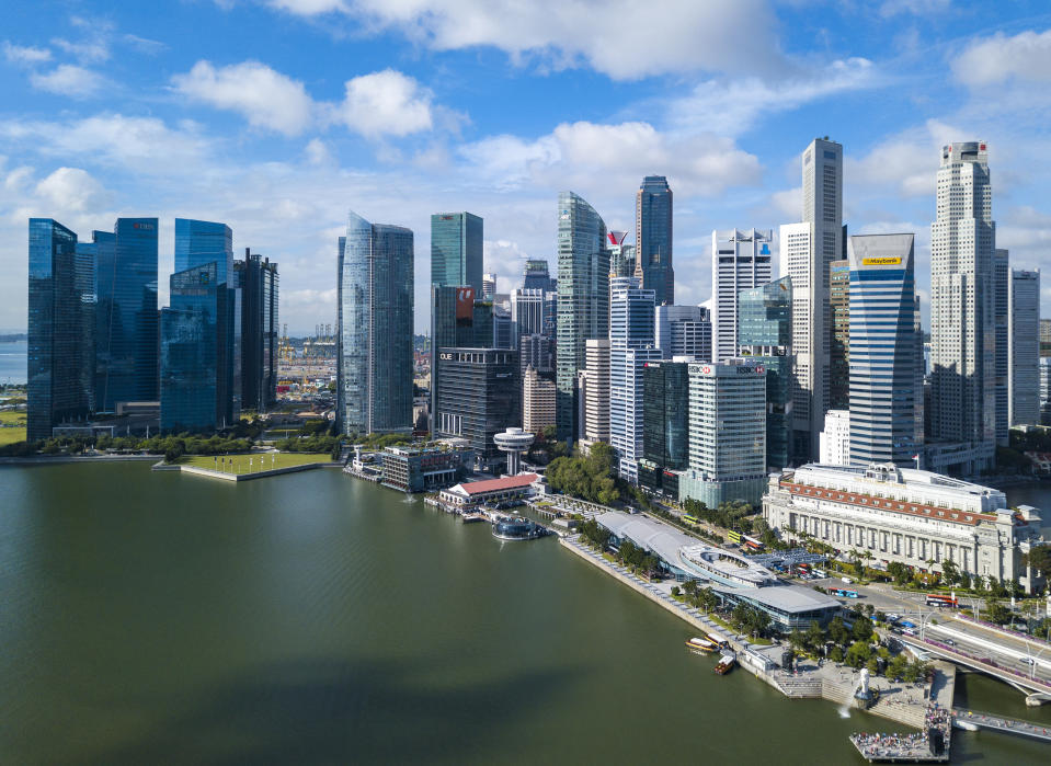 Singapore, 16 January 2019 : Aerial view of Singapore financial building in Singapore central business district area