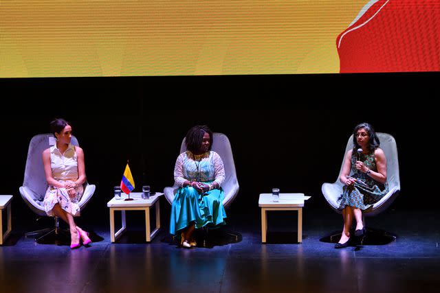 <p>Gabriel Aponte/Getty</p> Meghan Markle at the Afro Women and Power Forum in Colombia on Aug. 18, 2024