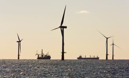 Wind turbines are seen in a wind park off the coast of Ijmuiden, the Netherlands, September 3, 2007. REUTERS/Michael Kooren/File Photo