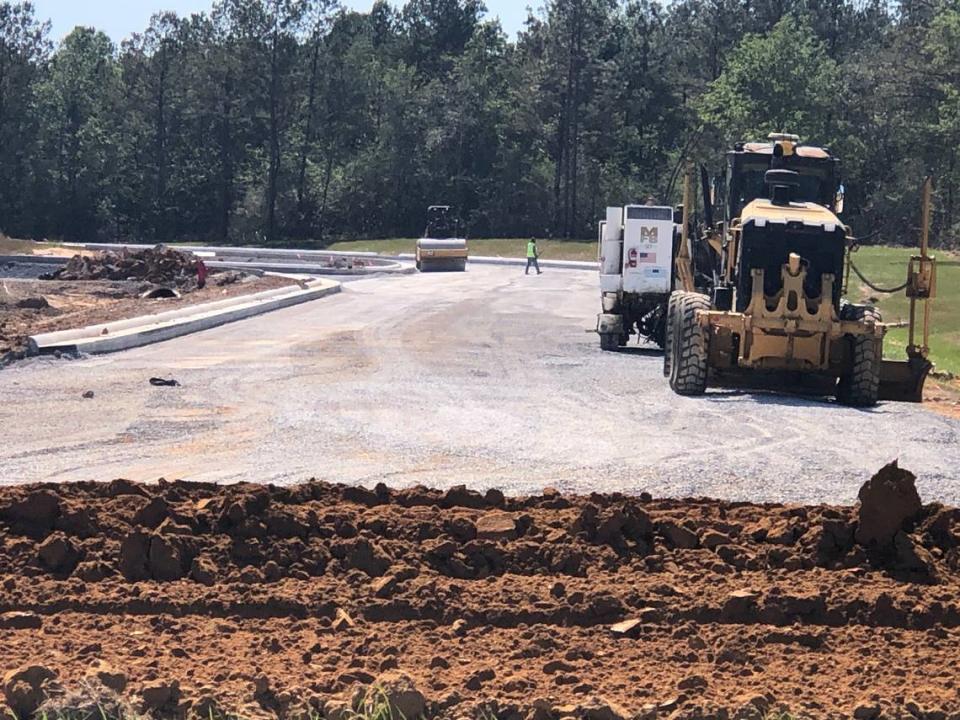Crews have installed curbing and the new entrance road to Buc-ee’s in Harrison County, MS.