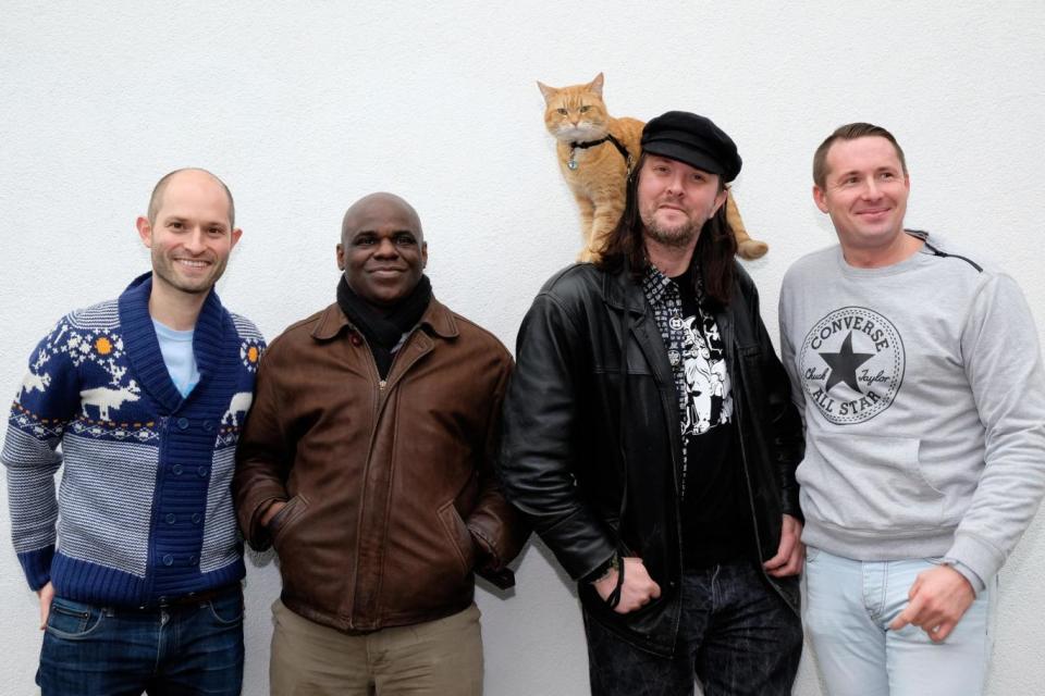 Beam founder Alex Stephany (far left) with James Bowen (second from right) and two members