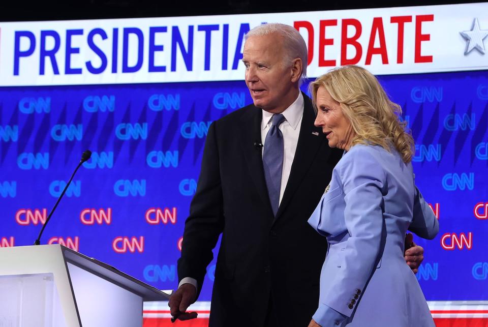 US President Joe Biden and First Lady Jill Biden following the CNN Presidential Debate at the CNN Studios in Atlanta