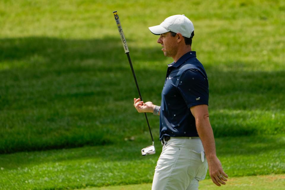 Jun 2, 2022; Dublin, Ohio, USA; Rory McIlroy walks along the 9th fairway during the first round of the Memorial Tournament at Muirfield Village Golf Club on June 2, 2022. Mandatory Credit: Adam Cairns-The Columbus Dispatch