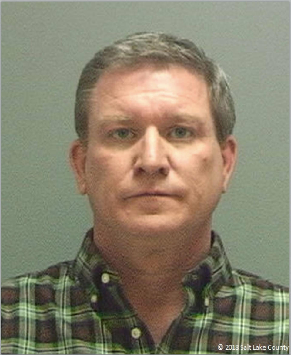 This undated booking photo provided by the Salt Lake County Sheriff's office shows former Disney channel actor Stoney Westmoreland who has been charged with six felony counts after authorities said he tried to have sex with a 13-year-old boy. Prosecutors say Westmoreland was on the dating app Grindr when he found a profile operated by a police detective in Salt Lake City, near the location of the show "Andi Mack." (Salt Lake County Sheriff via AP)