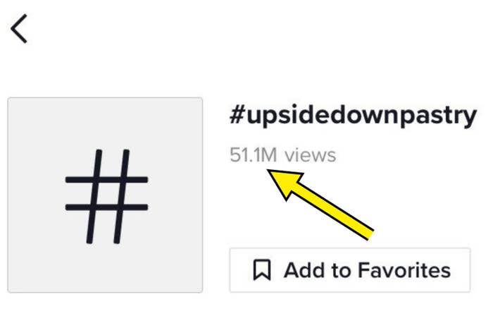 The hashtag #upsidedownpastry on TikTok with an arrow pointing to 51.1 million views