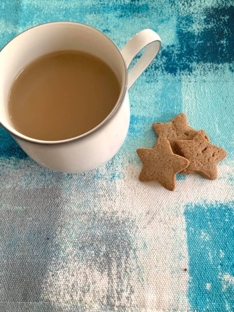 Thursday Tulsi Ashwagandha tea and Costco star cookies.