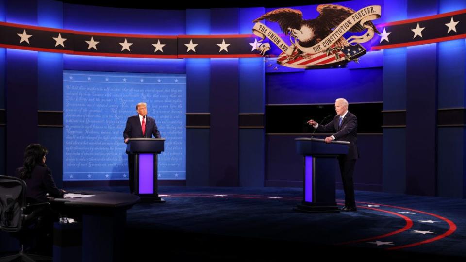 Trump and Biden at a presidential debate.