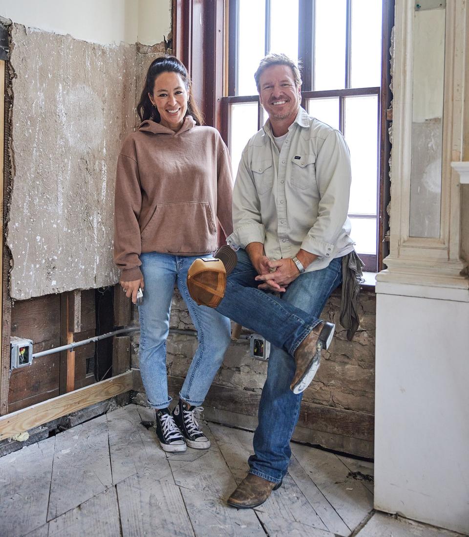 Hosts Chip and Joanna Gaines pick out floor stains and fit imported furnace, as seen on Fixer Upper: The Castle.