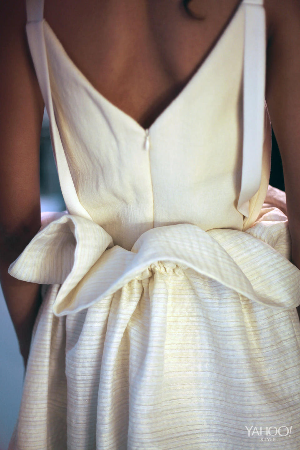 A closeup of a white dress from the Spring-Summer 2016 collection. 