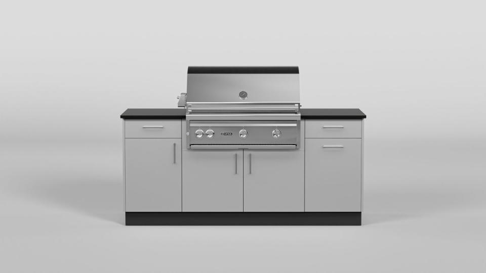 <p>Trex Outdoor Kitchens</p>Haven<p>Haven's a compact cooking station that would work well in limited spaces or for users seeking the most limited functionality. Think of it an extension to your grill, with flanking storage that can accommodate utensils and a trash pull-out cabinet.</p><p>W: 76 ½” (82 ½”)<br>H: 36 ½<br>D: 27 ⅞</p><p><em><strong>Available in six colors:</strong> Slate, Seashell White, Metallic Bronze Matte, Midnight Matte, Champagne, Pearl Night Blue</em></p>