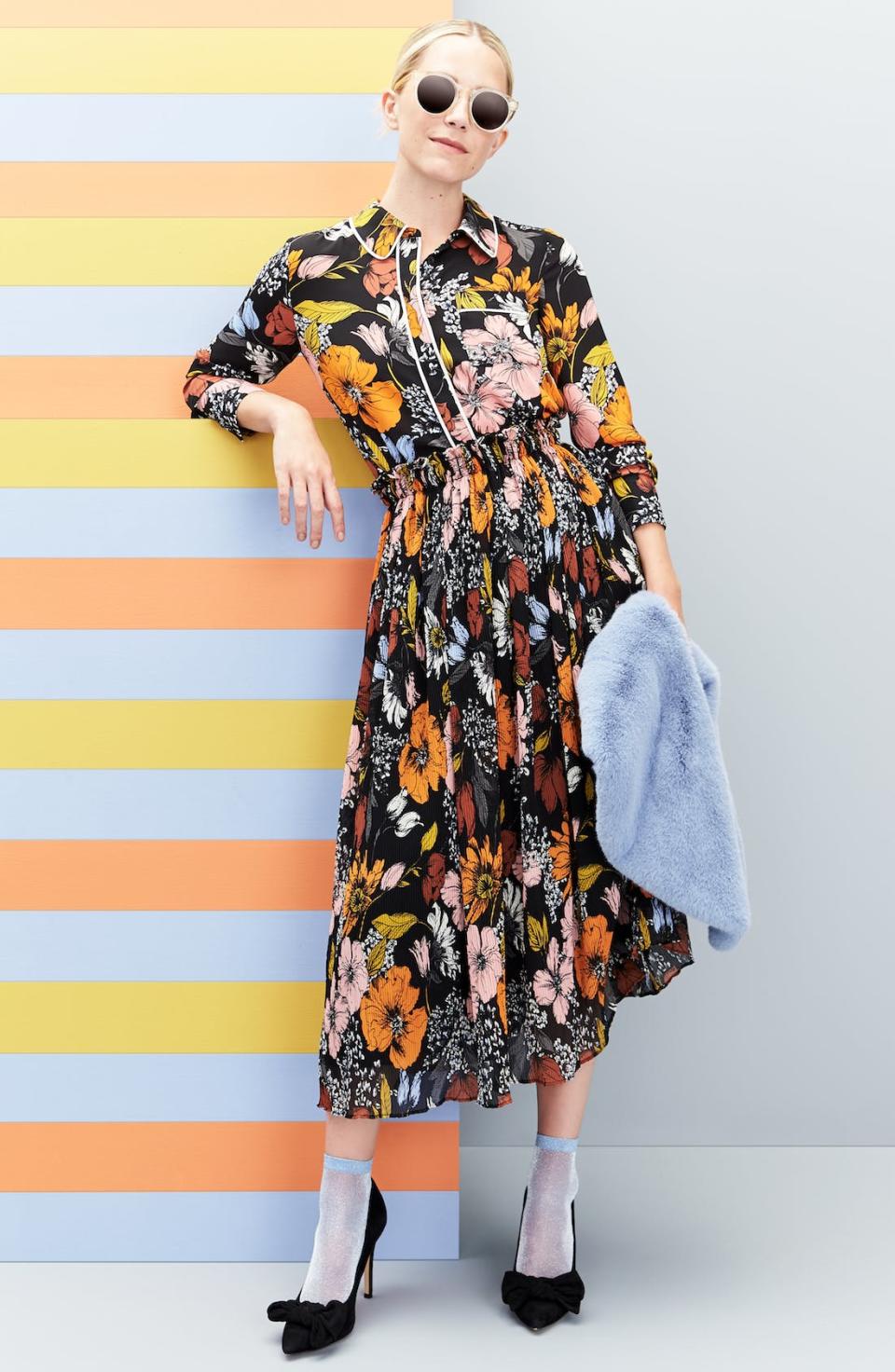 Blaire Edie in Halogen x Atlantic-Pacific floral print midi dress