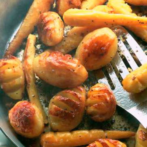 Mustard roast potatoes and parsnips