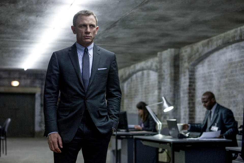 This film image released by Sony Pictures shows Daniel Craig in a scene from the film "Skyfall." The super spy might be 50 years old on screen but he never wants to look out of date. It's a unique dressing challenge for a character that is simultaneously modern and timeless. Costume designer Jany Temime says her mantra for the entire wardrobe of “Skyfall,” which opens Friday, was “iconic for 2012.” (AP Photo/Sony Pictures, Francois Duhamel)