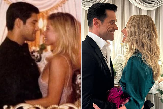 <p>Kelly Ripa/Instagram</p> Kelly Ripa and Mark Consuelos Recreate Throwback Wedding Photo