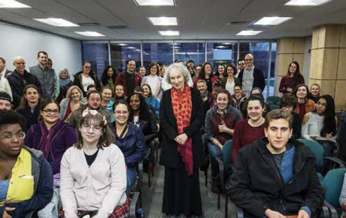 Bryan Kohberger can be seen sitting front row at a 2018 lecture hosted by NCC and led by Ms Atwood, who is perhaps best known for her book The Handmaid’s Tale (Northampton Community Colelge)