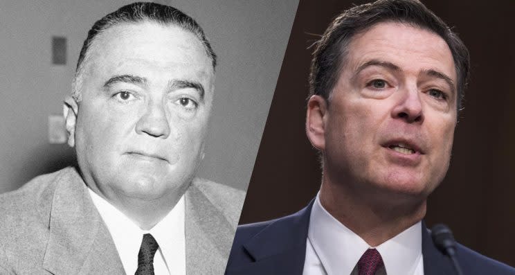 Former FBI directors J. Edgar Hoover and James Comey