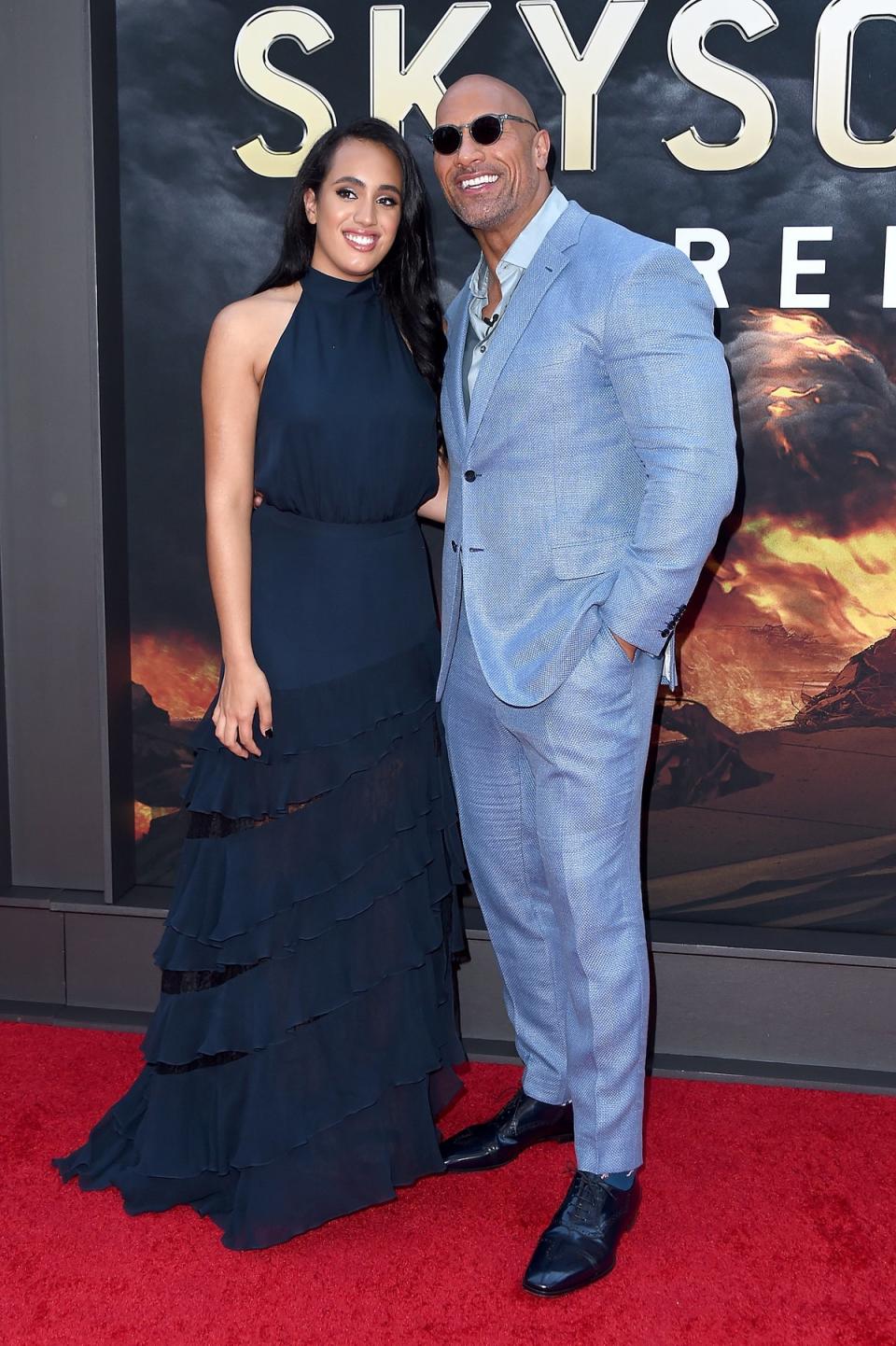 Dwayne Johnson and his daughter Simone Garcia Johnson attend the 'Skyscraper' New York Premiere at AMC Loews Lincoln Square on July 10, 2018 (Getty Images)