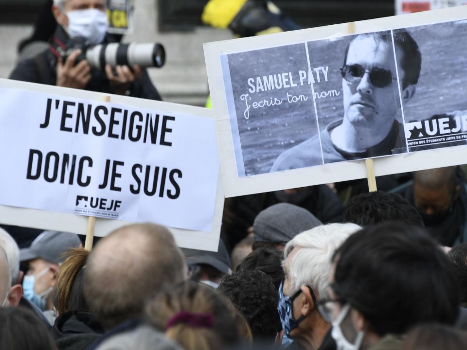 People have taken to the street in France in a show of solidarity and defiance following the beheading of Samuel PatyAFP via Getty Images