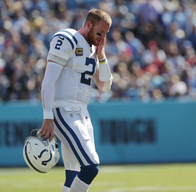 Colts QB Carson Wentz played despite two sprained ankles.