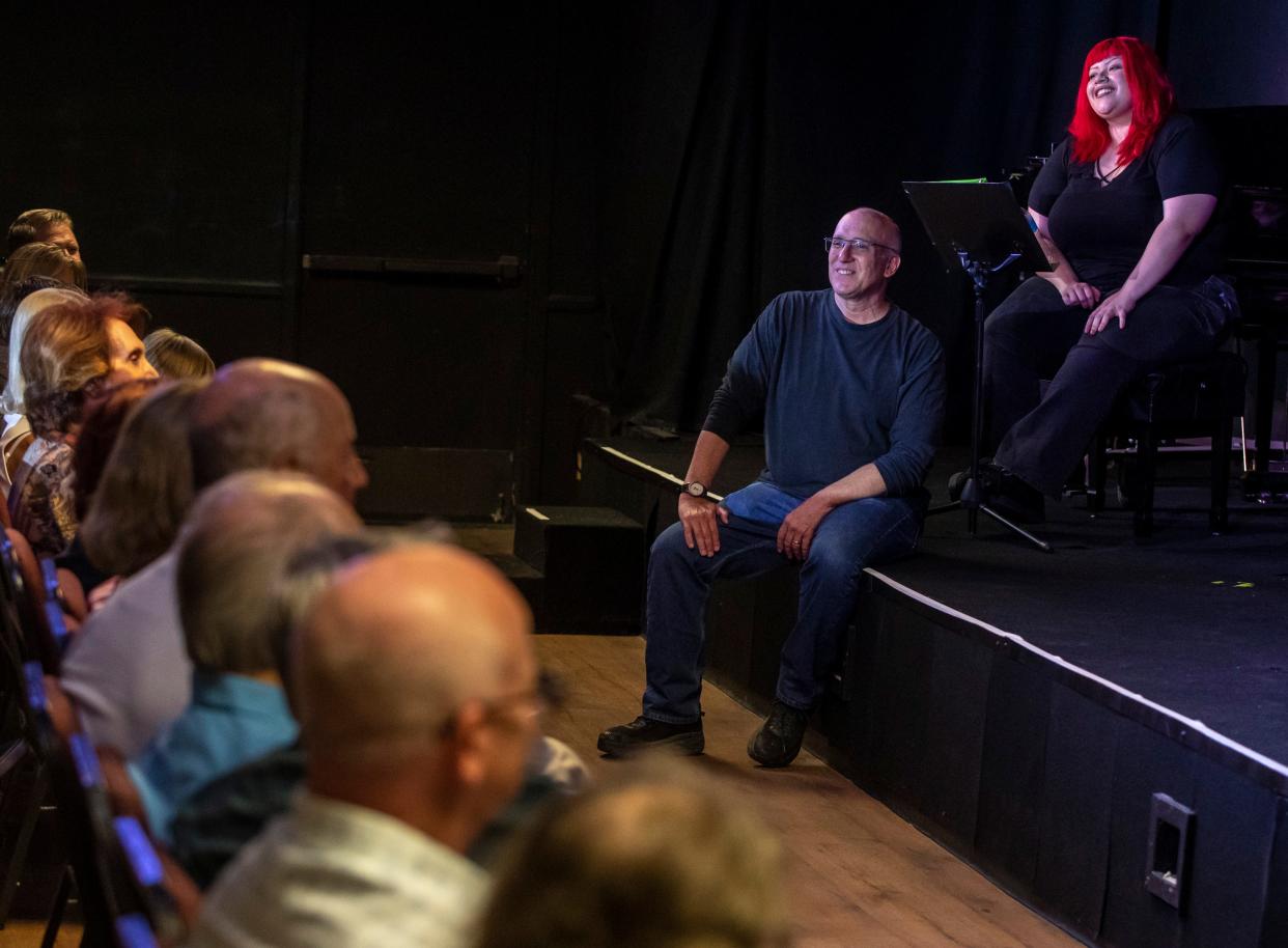 Director David Catanzarite facilitates questions from the audience for himself as well as the cast after their hour-long reading adaptation of Shakespeare's As You Like It at The Joslyn Center in Palm Desert, Calif., Thursday, Sept. 28, 2023.