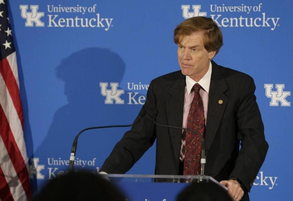 UK Markey Cancer Center Director Dr. Mark Evers spoke during a press conference announcing an $11.2 million NIH grant to UK Markey Cancer Center to study links between obesity and cancer in Lexington, Ky, on April 17, 2017.