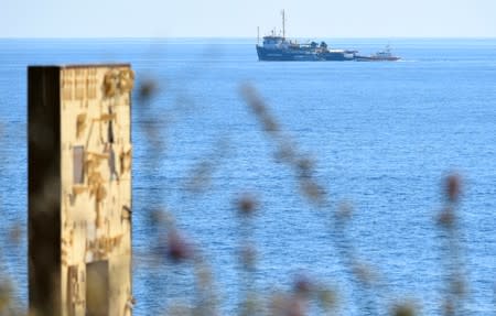 The migrant search and rescue ship Sea-Watch 3 carrying stranded migrants, sails near the island of Lampedusa