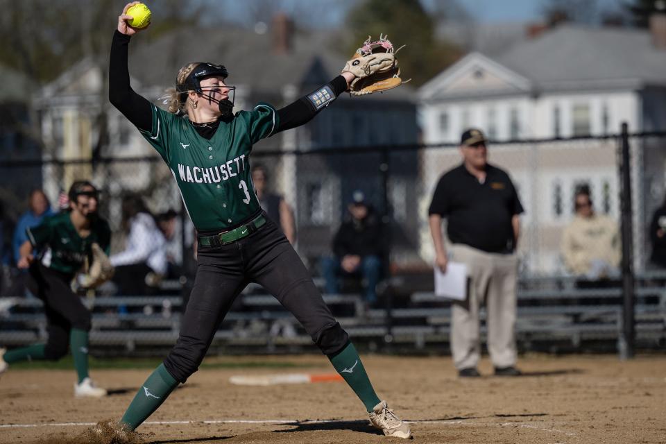 Wachusett's Taylor Stuart pitches versus St. Paul on Monday.