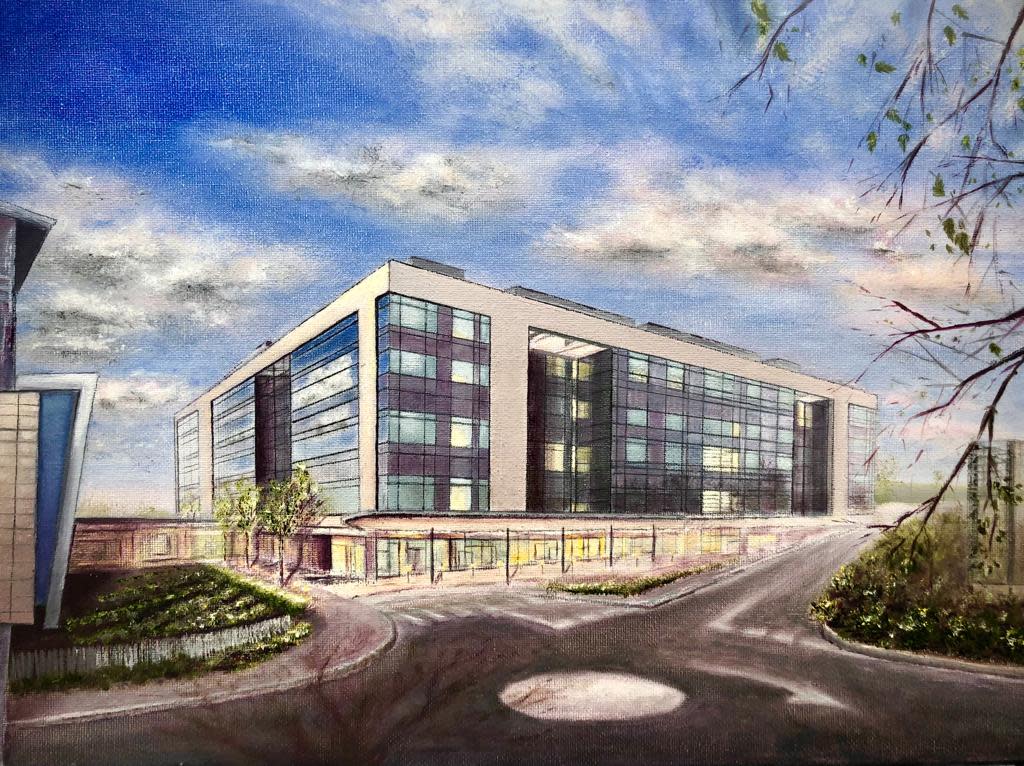 Dr Jennifer Elder’s painting of the inpatient ward block at the Ulster Hospital (Dr Jennifer Elder/PA)