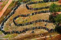 This April 27, 1994 aerial file photo shows long lines of people queuing outside the polling station in the black township of Soweto, in the southwest suburbs of Johannesburg, South Africa. Against all odds, the party of Nelson Mandela which has transformed a nation where just 20 years ago black South Africans could not vote, and beaches and restaurants were reserved for whites only, is celebrating its 100th anniversary in Bloemfontein Sunday Jan 8 2012.The majority of South Africa's 22 million voters were voting in the nation's first all-race elections. (AP Photo/Denis Farrell, File)